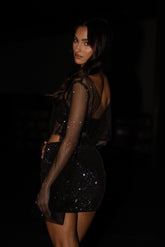 Hilton Diamante Mesh Mini Skirt - Black